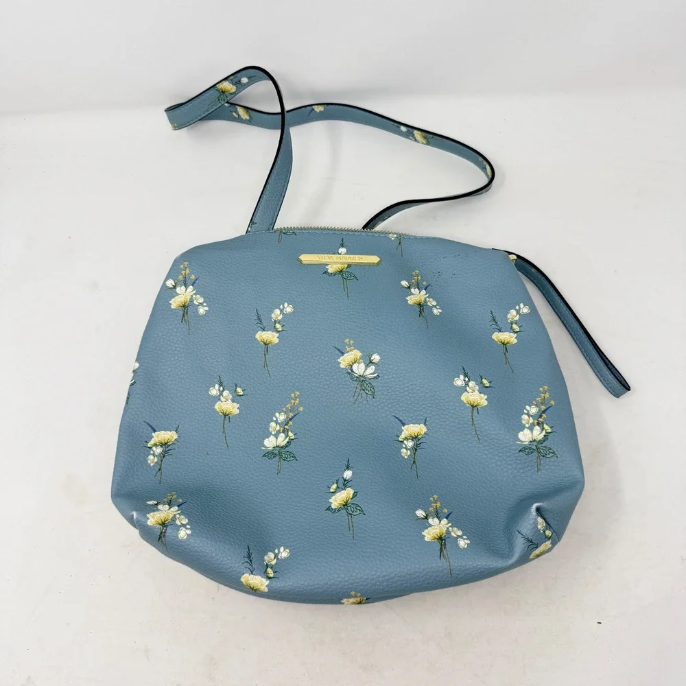 Steve Madden Small Hobo Bag Blue Floral Small Crossbody Leather Shoulder Bag